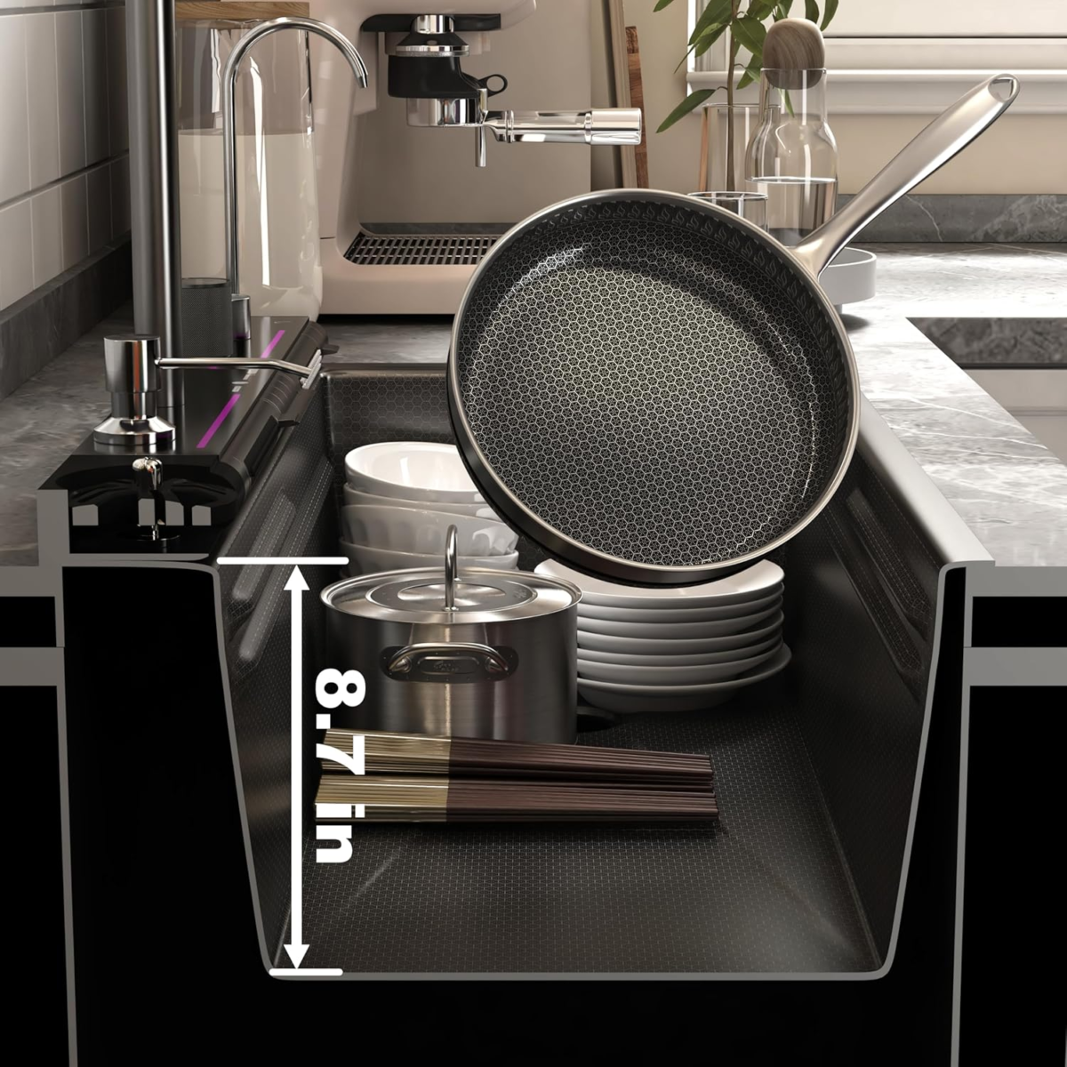 Dual Smart Waterfall Kitchen Sink Modern Kitchen Sink Single Bowl Digital Sink with Soap Dispenser Stainless Steel Sink with Pull-Out Faucet Workstation Sink with Honeycomb(29.5X18.1In) - Image 7