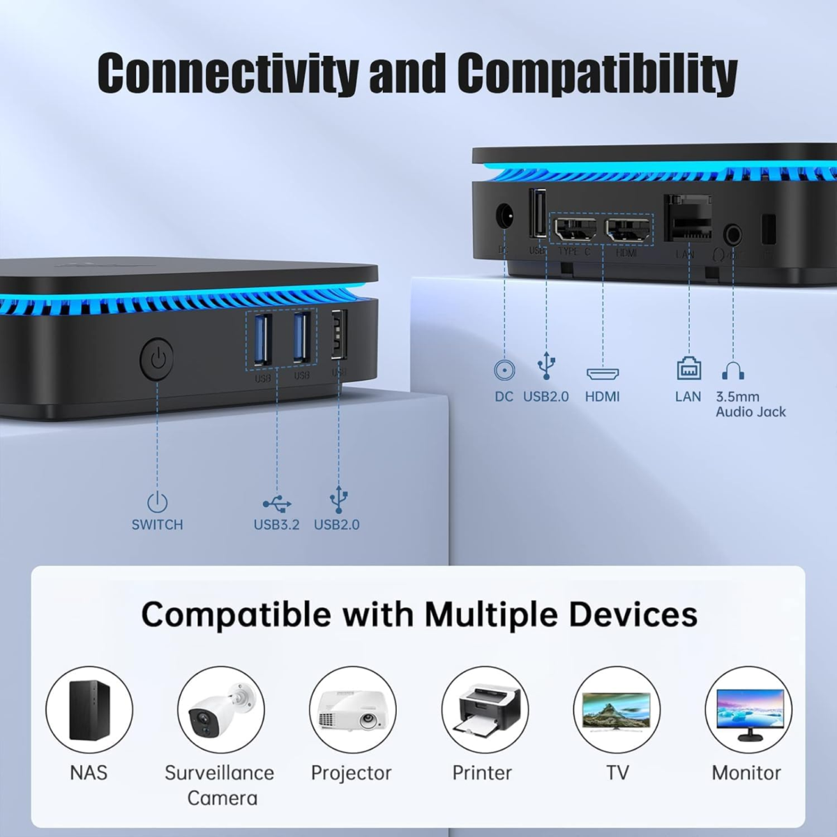 AK1PLUS Mini PC, 12Th Gen N95 Processor(Up to 3.4Ghz), Mini Desktop Computers 8GB DDR4 256GB SSD Support 4K Display, Wifi/Bt for Business, Office, Home Server - Image 4