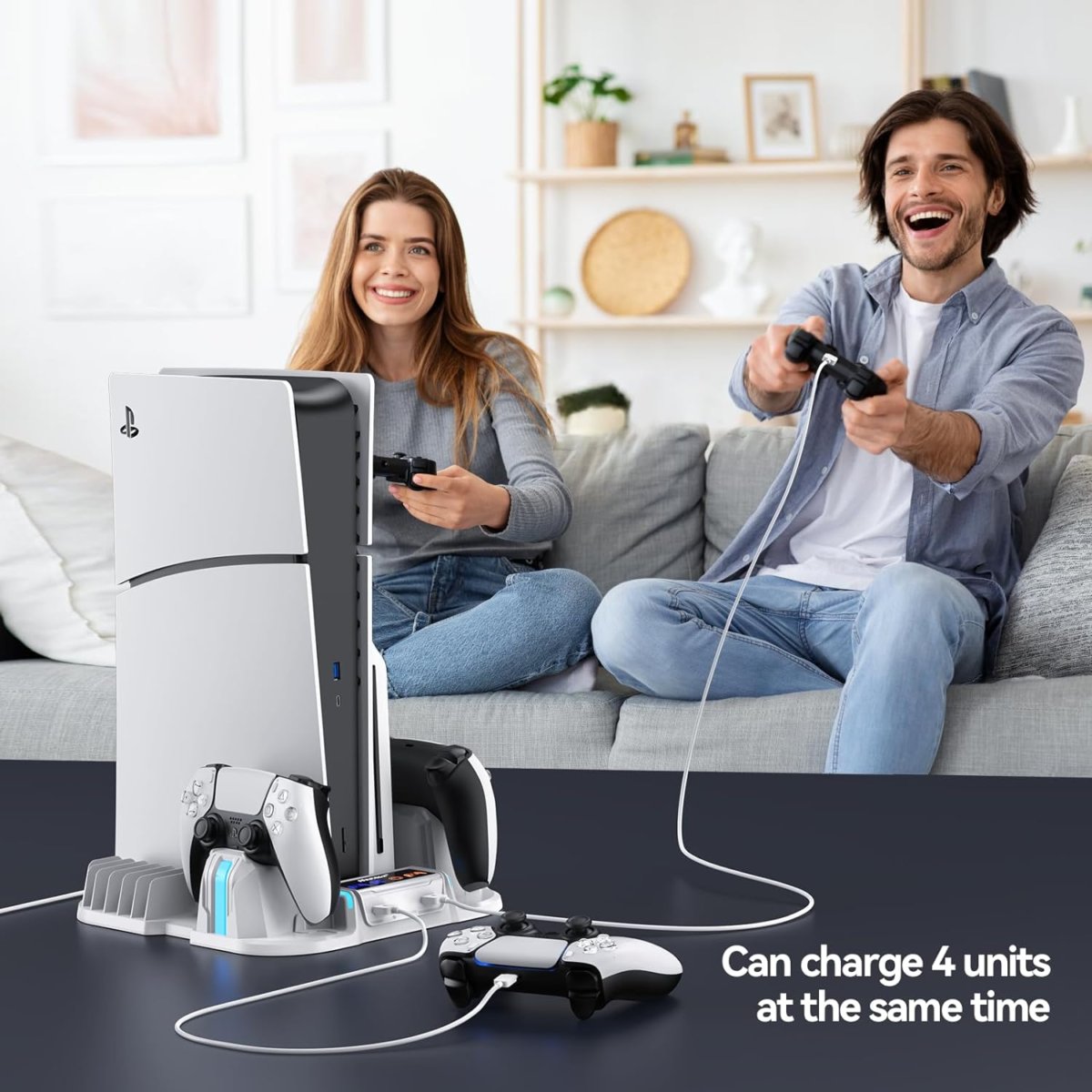 5 Slim Cooling Stand with Controller Charging Station for 5 Slim Console(Digital/Disc), Console Accessories Incl. 3 Levels Cooling Fan, 12 Pcs Game Storage for 5 Slim Console, White - Image 7