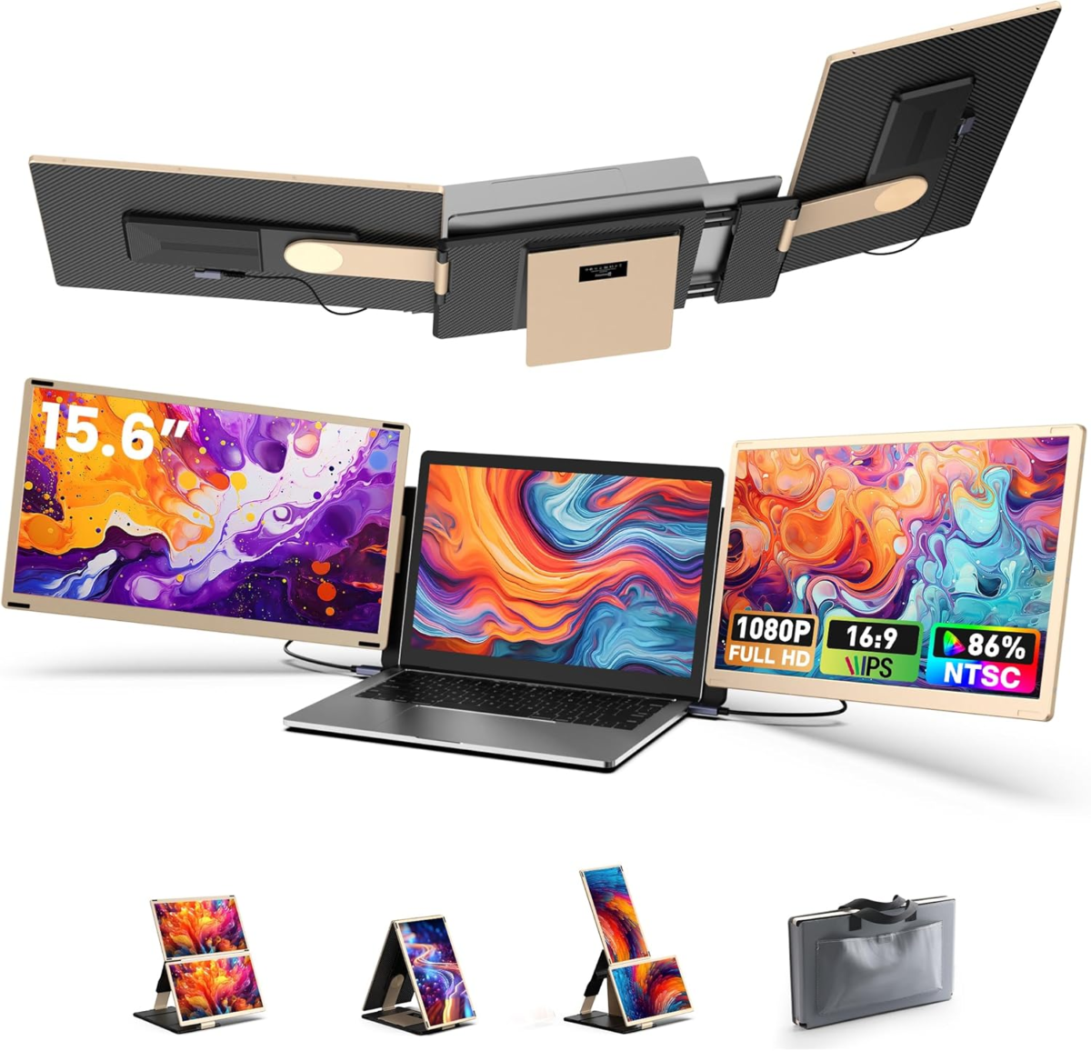 Laptop Screen Extender, 15.6'' Laptop Monitor Extender with 86% NTSC FHD 1080P Display, Detachable Triple Portable Monitor Compatible with Windows/Mac/Dex/Chrome, Also Works with Desktop/Mini PC - Image 1