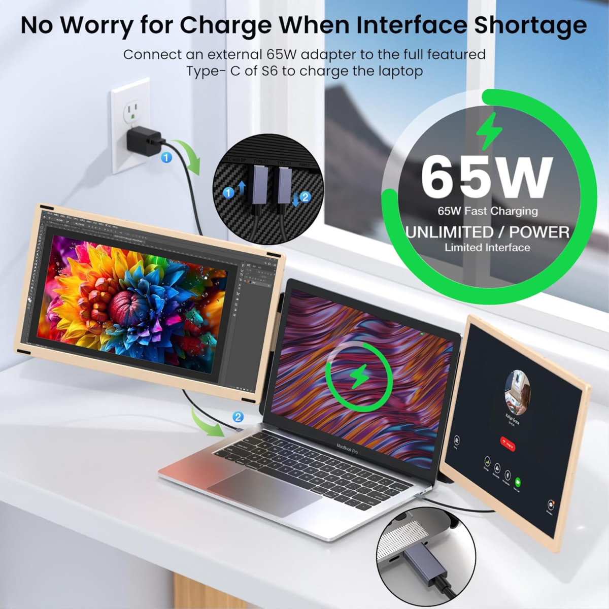 Laptop Screen Extender, 15.6'' Laptop Monitor Extender with 86% NTSC FHD 1080P Display, Detachable Triple Portable Monitor Compatible with Windows/Mac/Dex/Chrome, Also Works with Desktop/Mini PC - Image 7