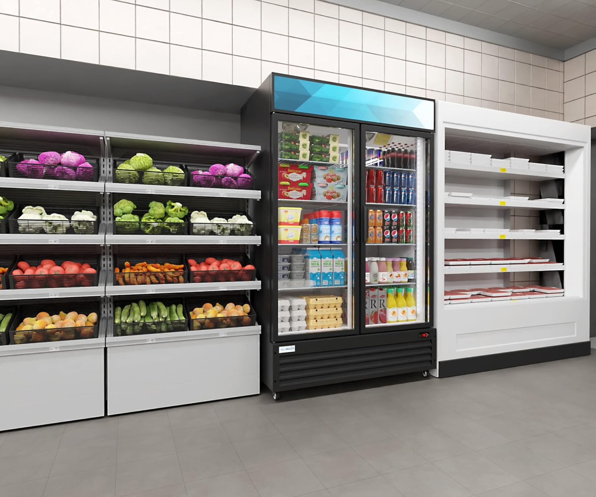 - MDR-2GD-35C 45" Commercial Glass 2 Door Display Refrigerator Merchandiser - Upright Beverage Cooler with LED Lighting - 35 Cu. Ft, Black - Image 7