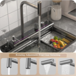 Dual Smart Waterfall Kitchen Sink Modern Kitchen Sink Single Bowl Digital Sink with Soap Dispenser Stainless Steel Sink with Pull-Out Faucet Workstation Sink with Honeycomb(29.5X18.1In) - Image 5