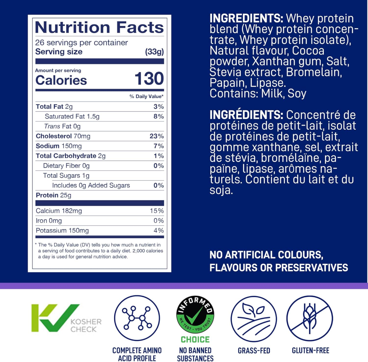 WHEY Protein Cookies & Cream - 100% Whey Protein Powder, 25G Protein per Serving - Grass-Fed, Gluten-Free, Bcaas, Amino Acid - 26 Servings, 1.88 Lb Tub - Image 4