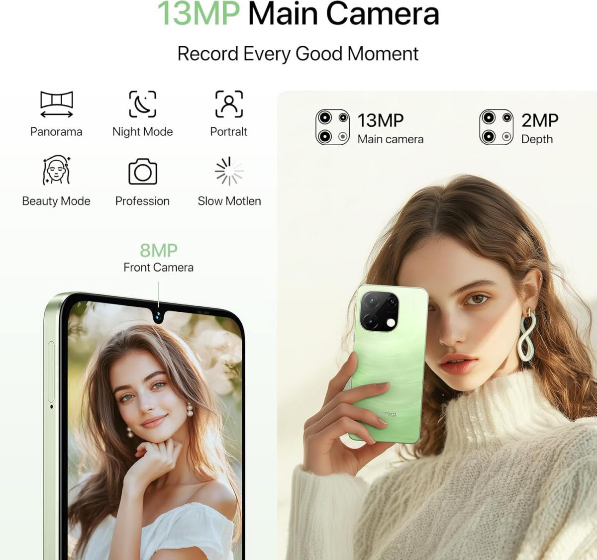 G9T Cell Phone, Android 14 Smartphone Unlocked, 6.75" HD+ 90Hz Display, 5000Mah Battery, 18W Fast Charging, 8(4+4)+128GB/1TB TF, 13MP Camera, AI Face & Fingerprint Unlock, 4G Dual SIM, GPS - Image 4
