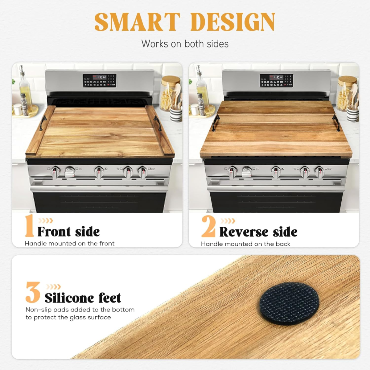 Noodle Board Stove Cover with Handles for Electric, Gas Stove Top (Acacia Wood) - Image 5