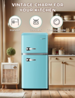 3.2 Cu.Ft Compact Refrigerator Mini Fridge with Freezer, Retro Dual Door Small Fridge with Freezer, 7 Level Thermostat & Removable Shelves, Small Refrigerator for Dorm, Office, Bedroom, Blue - Image 2