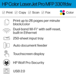 Color Laserjet Pro MFP 3301Fdw Wireless All-In-One Color Laser Printer, Office Printer, Scanner, Copier, Fax, ADF, Duplex, Best-For-Office (499Q5F) - Image 2