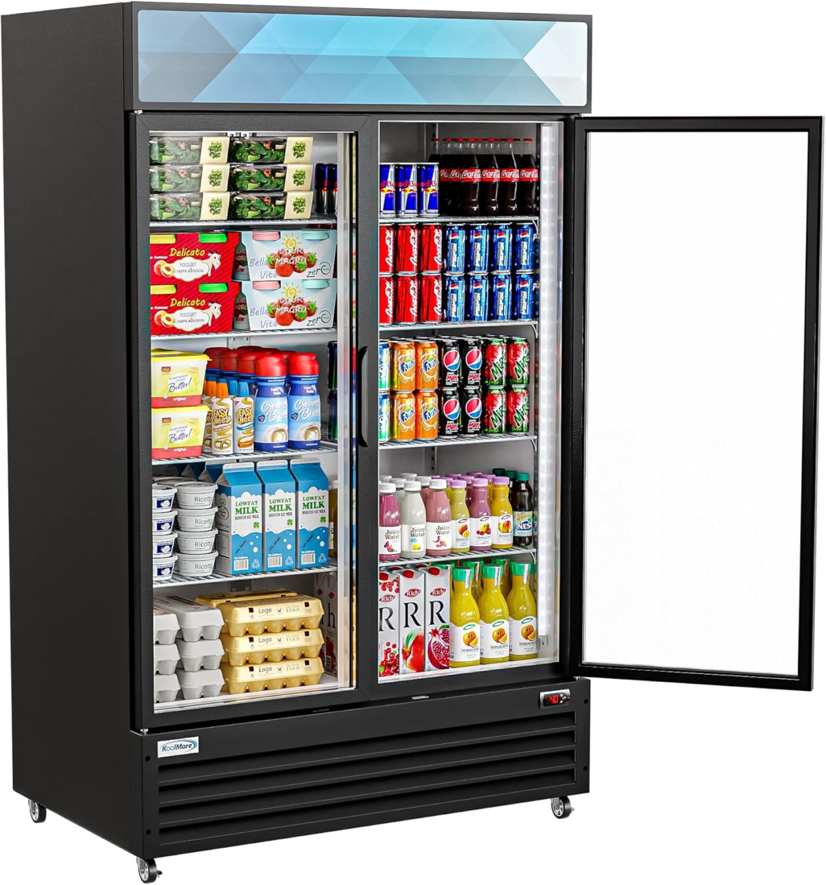 - MDR-2GD-35C 45" Commercial Glass 2 Door Display Refrigerator Merchandiser - Upright Beverage Cooler with LED Lighting - 35 Cu. Ft, Black - Image 2