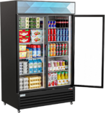 - MDR-2GD-35C 45" Commercial Glass 2 Door Display Refrigerator Merchandiser - Upright Beverage Cooler with LED Lighting - 35 Cu. Ft, Black - Image 2