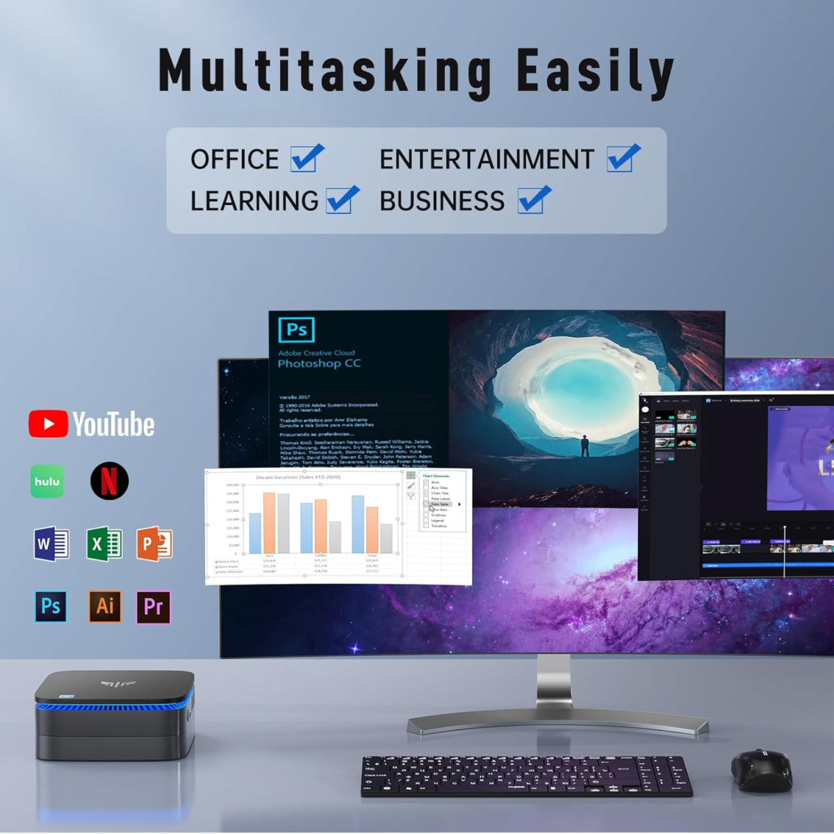 AK1PLUS Mini PC, 12Th Gen N95 Processor(Up to 3.4Ghz), Mini Desktop Computers 8GB DDR4 256GB SSD Support 4K Display, Wifi/Bt for Business, Office, Home Server - Image 9