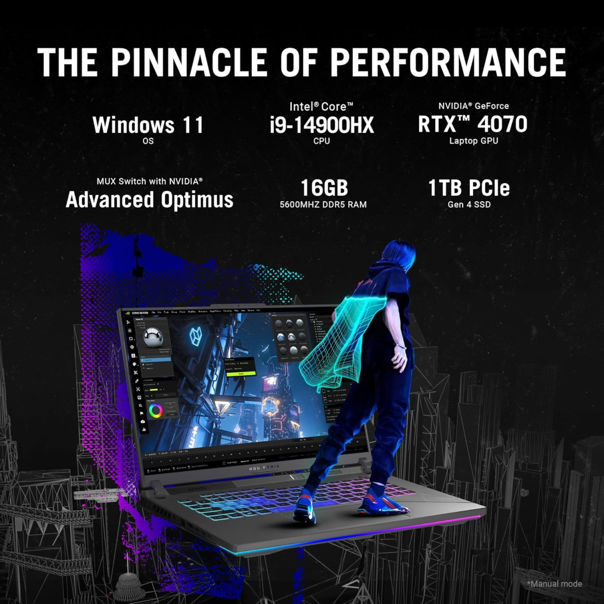 ROG Strix G16 (2024) Gaming Laptop, 16” ROG Nebula Display 16:10 QHD 240Hz, NVIDIA® Geforce RTX™ 4070, Intel® Core™ I9-14900Hx, 16GB DDR5-5600, 1TB Pcie Gen4 SSD, Wi-Fi 6E, Win 11, G614JIR-AS94 - Image 4