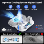 5 Slim Cooling Stand with Controller Charging Station for 5 Slim Console(Digital/Disc), Console Accessories Incl. 3 Levels Cooling Fan, 12 Pcs Game Storage for 5 Slim Console, White - Image 3