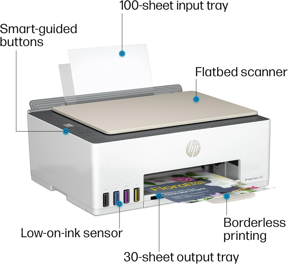 Smart-Tank 5000 Wireless All-In-One Ink-Tank Printer with up to 2 Years of Ink Included, Mobile Print, Scan, Copy, White, 17.11 X 14.23 X 6.19 - Image 4